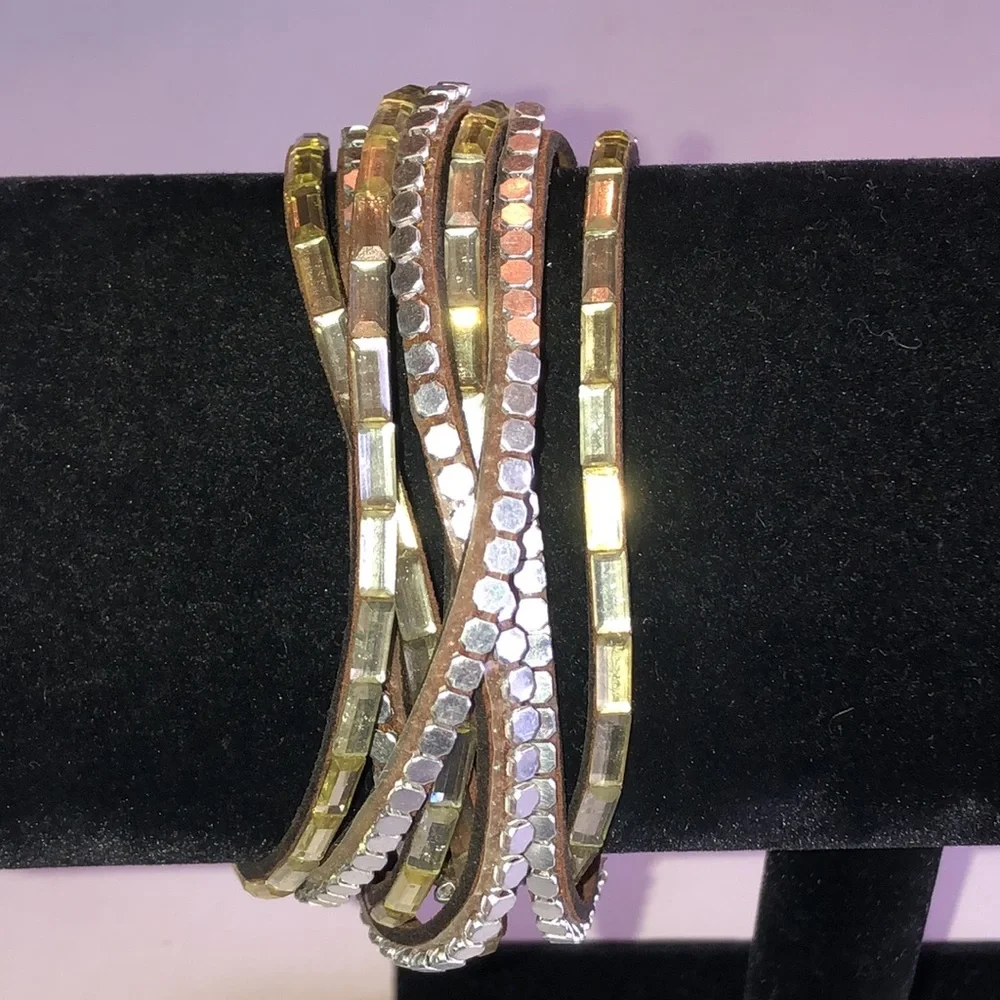 Brown Multi-Row Rhinestone Wrap Boho Bracelet